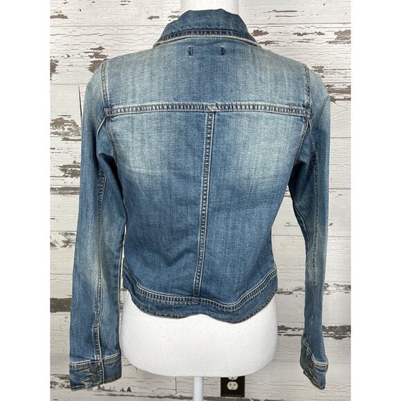 PRANA Distressed Denim Jacket Blue Sz S EUC - Picture 3 of 7